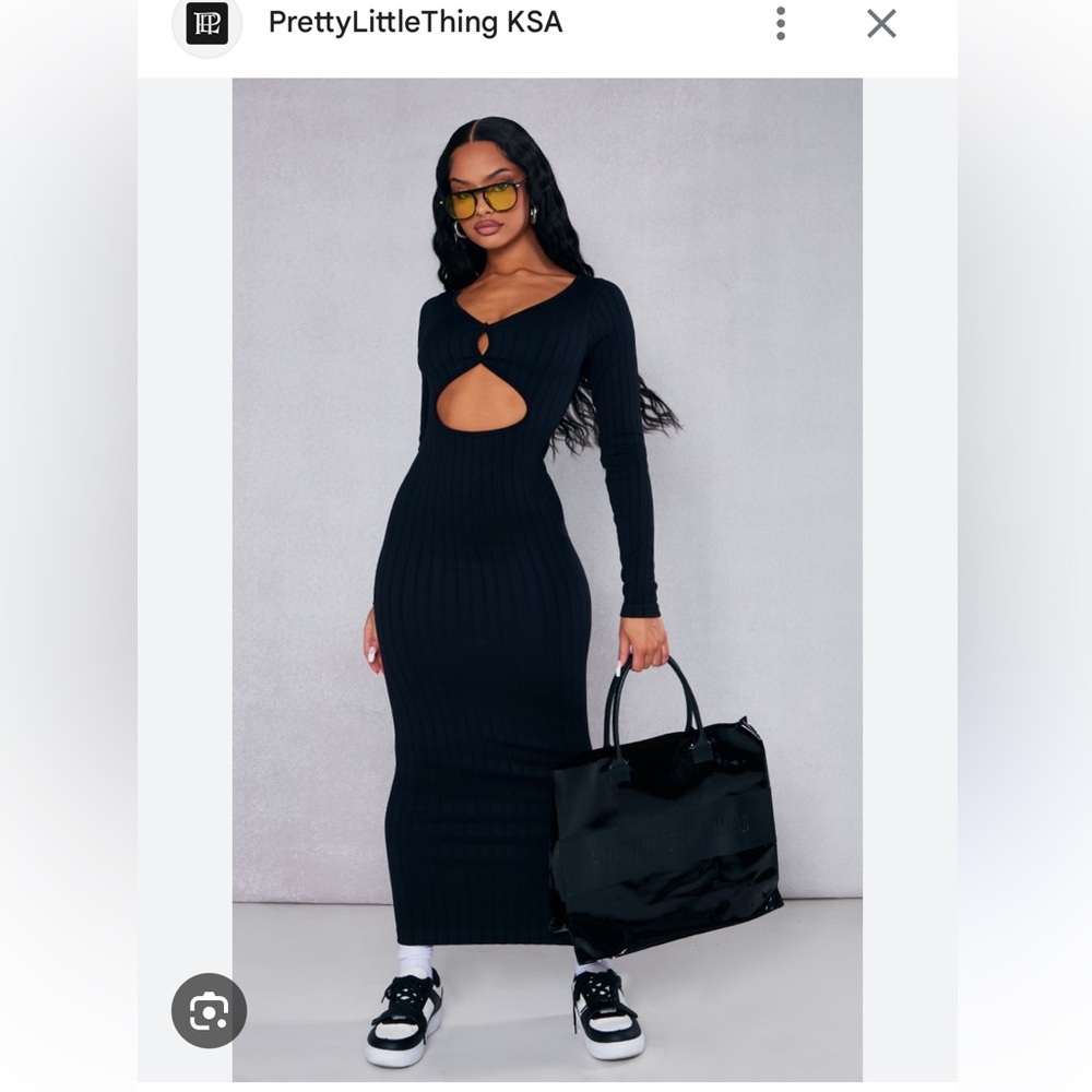 PLT Black Ribbed Midi Dress